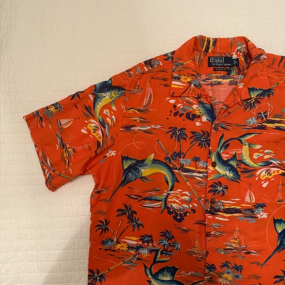 Polo Ralph Lauren Orange Swordfish Tropical Coastal Button Down Shirt Size Large - Picture 6 of 14